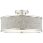 Park Ridge Semi Flush Ceiling Light - Brushed Nickel / Gray Fabric