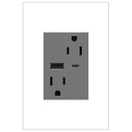 Adorne 15A Ultra Fast A / C USB Dual Outlet - Magnesium