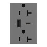 Adorne 20A Ultra Fast A / C USB Dual Outlet - Magnesium