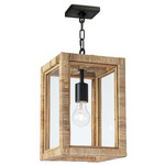 Newport Lantern Pendant - Black / Bamboo