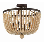 Rylee Semi Flush Ceiling Light - Forged Bronze / Light Wood