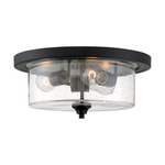 Bransel Flush Ceiling Light Fixture - Matte Black / Clear Seeded