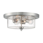 Bransel Flush Ceiling Light Fixture - Brushed Nickel / Clear Seeded