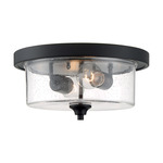 Bransel Flush Ceiling Light Fixture - Matte Black / Clear Seeded