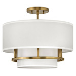 Graham Semi Flush Ceiling Light - Lacquered Brass / White