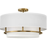 Graham Semi Flush Ceiling Light - Lacquered Brass / White