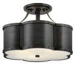 Chance Semi Flush Ceiling Light - Blackened Brass / Etched Opal