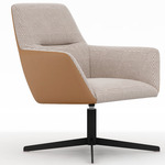 Qing Swivel Lounge Chair - Black / Houndstooth/Orange Leather