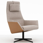 Qing Swivel Lounge Chair - Black / Houndstooth/Orange Leather