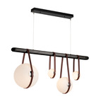 Derby Linear Pendant - Polished Nickel / British Brown Leather / Black Wood