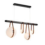 Derby Linear Pendant - Polished Nickel / Chestnut Leather / Black Wood