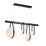 Derby Linear Pendant - Polished Nickel / Black Leather / Black Wood