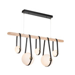 Derby Linear Pendant - Polished Nickel / Black Leather / Maple Wood