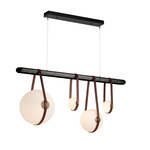 Derby Linear Pendant - Antique Brass / British Brown Leather / Black Wood