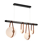 Derby Linear Pendant - Antique Brass / Chestnut Leather / Black Wood