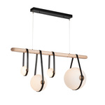 Derby Linear Pendant - Antique Brass / Black Leather / Black Wood