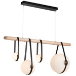 Derby Linear Pendant - Antique Brass / Black Leather / Maple Wood