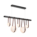 Derby Linear Pendant - Polished Nickel / British Brown Leather / Black Wood