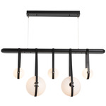 Derby Linear Pendant - Polished Nickel / Black Leather / Black Wood