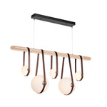 Derby Linear Pendant - Antique Brass / British Brown Leather / Maple Wood