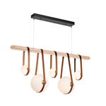 Derby Linear Pendant - Antique Brass / Chestnut Leather / Maple Wood