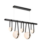 Derby Linear Pendant - Antique Brass / Black Leather / Black Wood