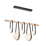 Derby Linear Pendant - Antique Brass / Black Leather / Maple Wood