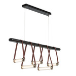 York Multi Light Pendant - Polished Nickel / British Brown Leather / Black Wood