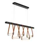 York Multi Light Pendant - Polished Nickel / Chestnut Leather / Black Wood