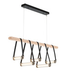 York Multi Light Pendant - Polished Nickel / Black Leather / Maple Wood