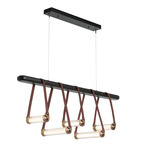 York Multi Light Pendant - Antique Brass / British Brown Leather / Black Wood