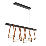 York Multi Light Pendant - Antique Brass / Chestnut Leather / Black Wood