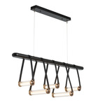 York Multi Light Pendant - Antique Brass / Black Leather / Black Wood