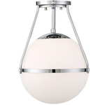 Kaleigh Semi Flush Ceiling Light - Chrome / White