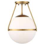Kaleigh Semi Flush Ceiling Light - Natural Brass / White
