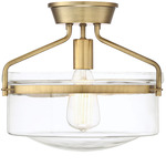 Hank Semi Flush Ceiling Light - Natural Brass / Clear