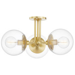 Meadow Semi Flush Ceiling Light - Aged Brass / Clear