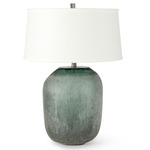 Mykonos Glass Tall Table Lamp - Teal Green / White Linen