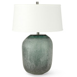 Mykonos Glass Tall Table Lamp - Teal Green / White Linen