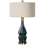 Prussian Table Lamp - Deep Blue / Oatmeal Linen