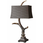 Stag Horn Dark Table Lamp - Brushed Bone Ivory / Chocolate Suede