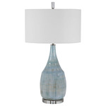 Rialta Table Lamp - Aqua and Teal Glaze / White Linen
