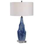 Everard Table Lamp - Indigo Blue Drip Glaze / White Linen