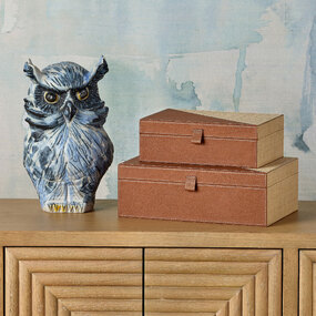 Leather & Raffia Box Set of 2