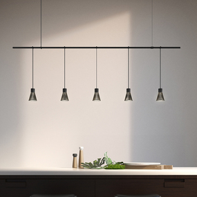 Suspenders Linear Pendant with Parasol Shade Cylinders