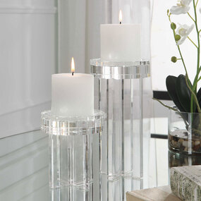 Crystal Pillar Candleholder Set of 2