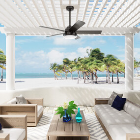 Seawall Outdoor Ceiling Fan with Light and Remote