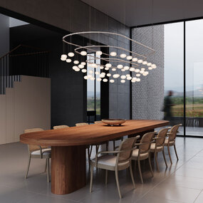 Suspenders Path Racetrack Chandelier with Etched Globes