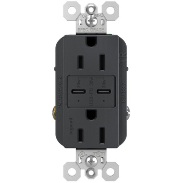 Radiant 15A Tamper Resistant Ultra Fast Outlet w/ Type C USB