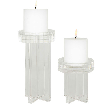 Crystal Pillar Candleholder Set of 2 | Uttermost at Lightology Crystal Pillar Candleholder Set of 2